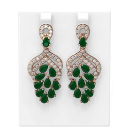 13.02 ctw Emerald & Diamond Earrings 18K Rose Gold - REF-340W4H