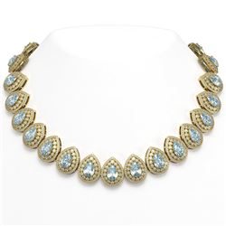 92.83 ctw Aquamarine & Diamond Victorian Necklace 14K Yellow Gold - REF-3851A5N