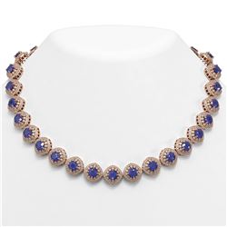 82.17 ctw Sapphire & Diamond Victorian Necklace 14K Rose Gold - REF-1800G2W