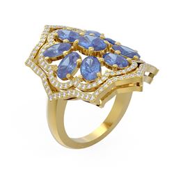 6.89 ctw Tanzanite & Diamond Ring 18K Yellow Gold - REF-209N3F