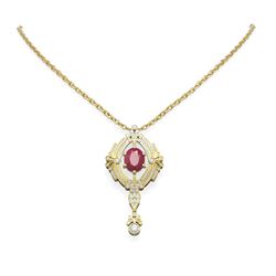 5.6 ctw Ruby & Diamond Necklace 18K Yellow Gold - REF-343Y6X