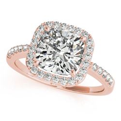 0.6 ctw Certified VS/SI Cushion Diamond Halo Ring 18k Rose Gold - REF-66W8H
