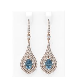 9.25 ctw Blue Topaz & Diamond Earrings 18K Rose Gold - REF-344M4G