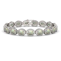 14.24 ctw Opal & Diamond Micro Pave Halo Bracelet 10k White Gold - REF-298N2F