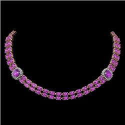 31.91 ctw Amethyst & Diamond Necklace 14K Rose Gold - REF-527W3H