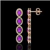 Image 2 : 5.56 ctw Amethyst & Diamond Micro Pave Halo Earrings 10k Rose Gold - REF-143N6F