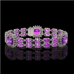 16.25 ctw Amethyst & Diamond Bracelet 14K White Gold - REF-263N6F