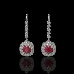 5.1 ctw Certified Ruby & Diamond Victorian Earrings 14K White Gold - REF-172R8K