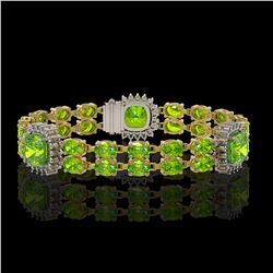 18.93 ctw Peridot & Diamond Bracelet 14K Yellow Gold - REF-259X3A