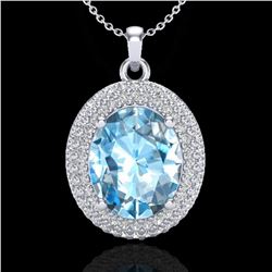 5 ctw Sky Blue Topaz & Micro Pave Diamond Necklace 18k White Gold - REF-92K5Y