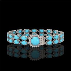 13.37 ctw Turquoise & Diamond Bracelet 14K White Gold - REF-245F5M