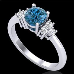 1 ctw Fancy Intense Blue Diamond Engagment Ring 18k White Gold - REF-145X5A