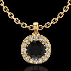 1.1 ctw Fancy Black Diamond Art Deco Stud Necklace 18k Yellow Gold - REF-79K3Y