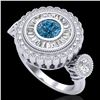 Image 1 : 2.62 ctw Intense Blue Diamond Art Deco 3 Stone Ring 18k White Gold - REF-290N9F