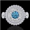 Image 2 : 2.62 ctw Intense Blue Diamond Art Deco 3 Stone Ring 18k White Gold - REF-290N9F