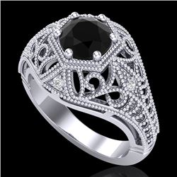 1.07 ctw Fancy Black Diamond Engagment Art Deco Ring 18k White Gold - REF-85M5G