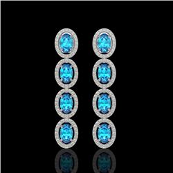 6.28 ctw Swiss Topaz & Diamond Micro Pave Halo Earrings 10k White Gold - REF-143Y6X