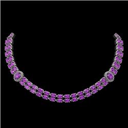 31.28 ctw Amethyst & Diamond Necklace 14K White Gold - REF-454N5F