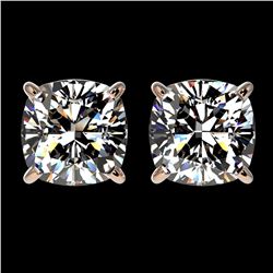 2 ctw Certified VS/SI Quality Cushion Diamond Stud Earrings 10k Rose Gold - REF-478A6N