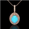 Image 2 : 8.97 ctw Turquoise & Diamond Victorian Necklace 14K Rose Gold - REF-245X5A