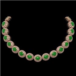 101.75 ctw Jade & Diamond Victorian Necklace 14K Rose Gold - REF-2594X5A