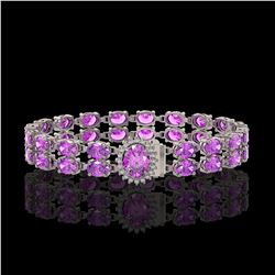 24.82 ctw Amethyst & Diamond Bracelet 14K White Gold - REF-218X2A