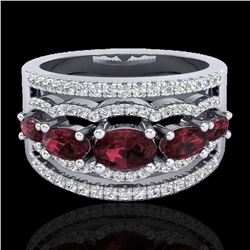 2.25 ctw Garnet & Micro Pave VS/SI Diamond Designer Ring 10k White Gold - REF-81K8Y