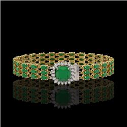 31.91 ctw Emerald & Diamond Bracelet 14K Yellow Gold - REF-312R5K