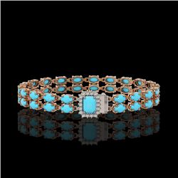 13.04 ctw Turquoise & Diamond Bracelet 14K Rose Gold - REF-236A4N