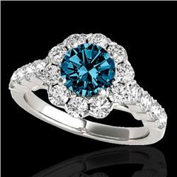 3 ctw SI Certified Fancy Blue Diamond Solitaire Halo Ring 10k White Gold - REF-222H8R