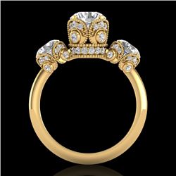 3 ctw VS/SI Diamond Art Deco 3 Stone Ring 18k Yellow Gold - REF-649H3R