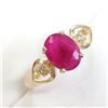 Image 2 : 10K Yellow Gold Ruby(1.4ct) Diamond(0.03ct) Claw Setting, 1 Intense Red Ruby, 2 Diamond(Si, G-H) Rin
