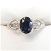 Image 1 : 10K White Gold Sapphire(1.41ct) Diamond(0.03ct) Claw Setting,1 Blue Sapphire, 2 Diamonds(Si,G-H) Rin