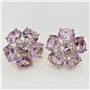 Image 4 : Silver Pink Amethyst White Topaz(7.4ct) Flower Shaped Earrings, Suggested Retail Value $300 (Estimat