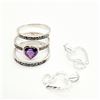 Image 2 : Silver Amethyst Marcasite 3 Stackable Rings And 2 Heart Pendants Set, Suggested Retail Value $280 (E