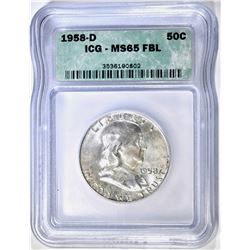 1958-D FRANKLIN HALF DOLLAR ICG MS-65 FBL