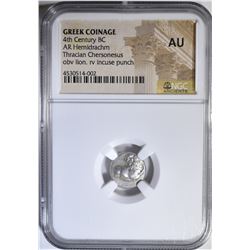 4TH CENTURY BC AR HEMIDRACHM NGC AU