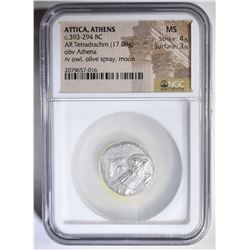 393-294 BC AR TETRADRACHM NGC MS 4/3