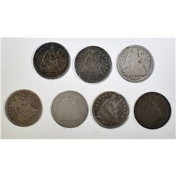 LOT OF 7 MIXED DATE SEATED HALF DIMES