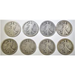 8 1916-D WALKING LIBERTY HALVES