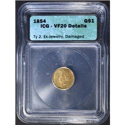 1854 T-2 GOLD DOLLAR  ICG VF-20 DETAILS