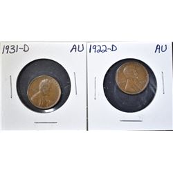 1922-D & 31-D LINCOLN CENTS  AU