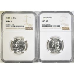 2-1955-D WASHINGTO QUARTERS NGC MS-65
