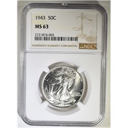 1943 WALKING LIBERTY HALF DOLLAR NGC MS-63