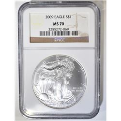 2009 AMERICAN SILVER EAGLE NGC MS-70