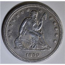 1859 SEATED LIBERTY QUARTER  AU/BU