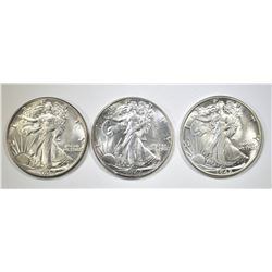 3- 1942 WALKING LIBERTY HALVES CH BU