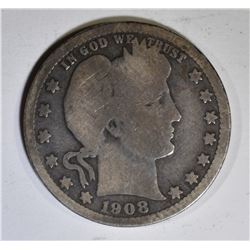 1908-S BARBER QUARTER GOOD