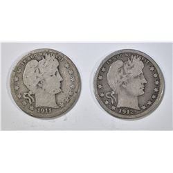 1911-D GOOD & 12-S VG BARBER QUARTERS