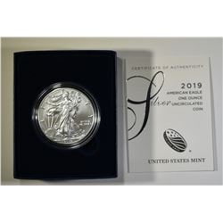 2019-W BURNISHED SILVER EAGLE ORIG BOX/COA